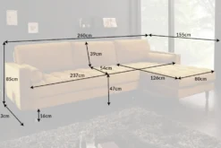 Elegantes Ecksofa COZY VELVET 260cm senfgelb Samt Federkern 3-Sitzer
