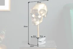 Elegante Skulptur SKULL 35cm gold Totenkopf mit Marmorfuß