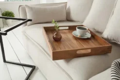 Elegantes Servier Tablett CIANO 40x40cm Akazie Massivholz mit Griffen