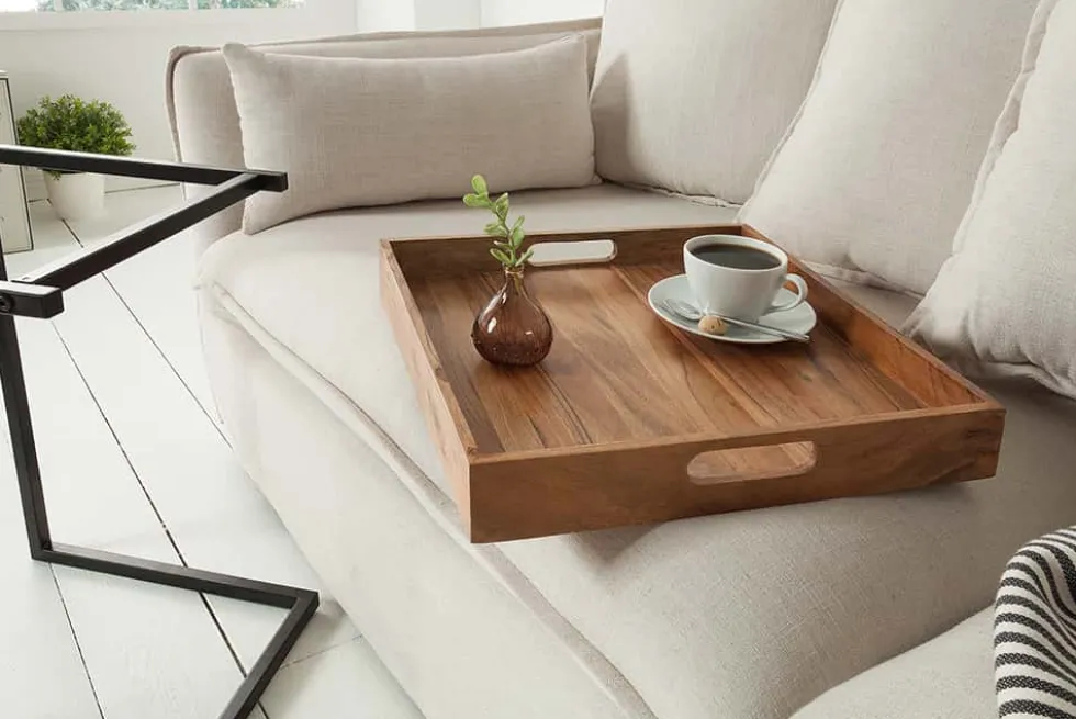 Elegantes Servier Tablett CIANO 40x40cm Akazie Massivholz mit Griffen