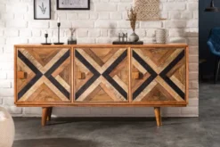 Elegantes Sideboard LONG ISLAND 160cm Mangoholz-Optik mit Retro Muster