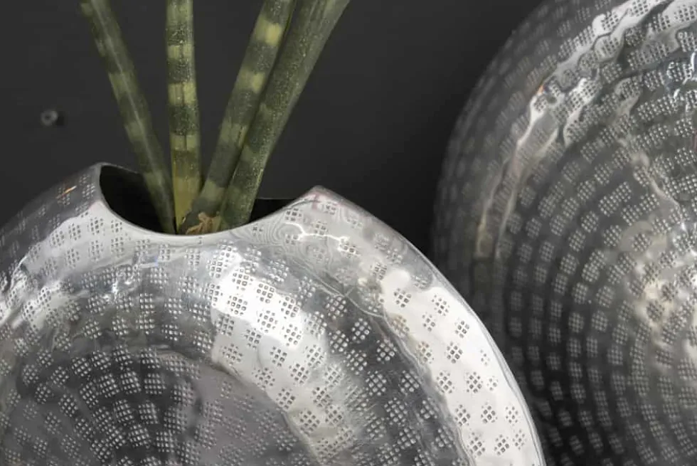 Elegantes Vasen 2er Set ORIENTAL 44cm silber im Grid Hammerschlag Design