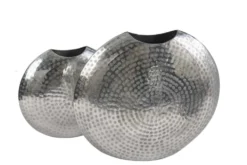 Elegantes Vasen 2er Set ORIENTAL 44cm silber im Grid Hammerschlag Design