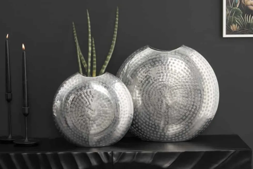Elegantes Vasen 2er Set ORIENTAL 44cm silber im Grid Hammerschlag Design