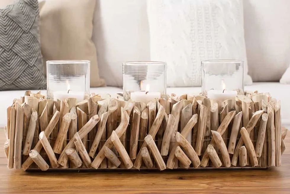 Elegantes Windlicht FOSSIL 50cm Treibholz Kerzenhalter für 3 Kerzen