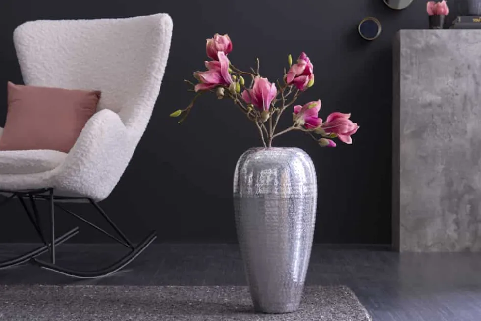 Elegante Vase ORIENTAL 50cm silber im Wild Hammerschlag Design