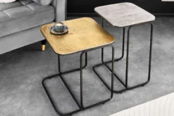 2er Set Beistelltisch ABSTRACT 55cm gold silber schwarz Metall handmade