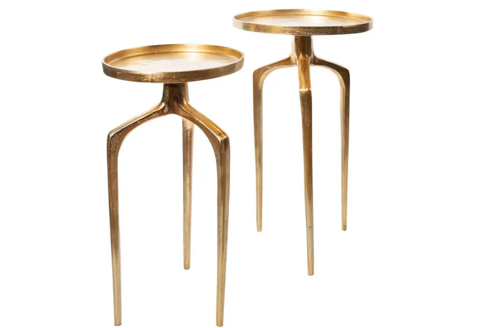 2er Set Beistelltische ABSTRACT 60cm gold Metall rund Shabby Chic Design