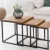 3er Set Beistelltisch ELEMENTS 40cm braun Sheesham Massivholz stone finish Metall
