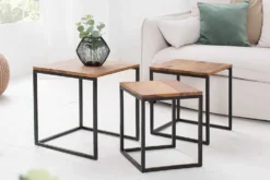 3er Set Beistelltisch ELEMENTS 40cm braun Sheesham Massivholz stone finish Metall