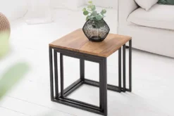 3er Set Beistelltisch ELEMENTS 40cm braun Sheesham Massivholz stone finish Metall
