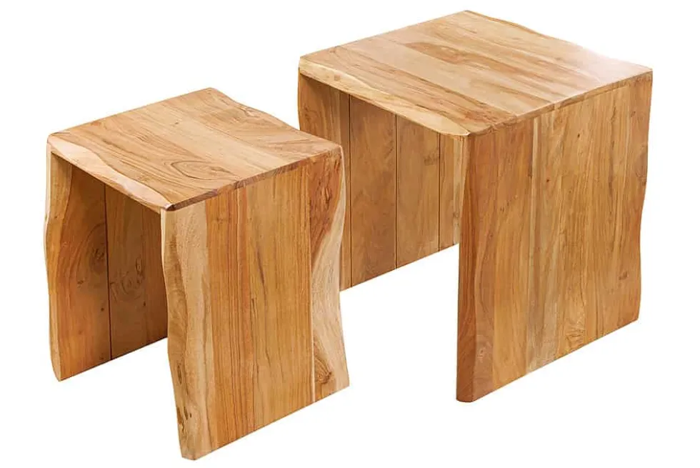 2er Set Beistelltische MAMMUT 55cm braun massives Akazienholz