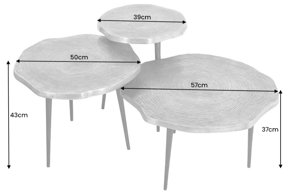 3er Set Beistelltische ORGANIC 60/50/40cm antik messing Metall rund Baumstamm schwarze Beine