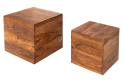 2er Set Beistelltische Würfel MAKASSAR 40cm braun Sheesham Massivholz stone finish