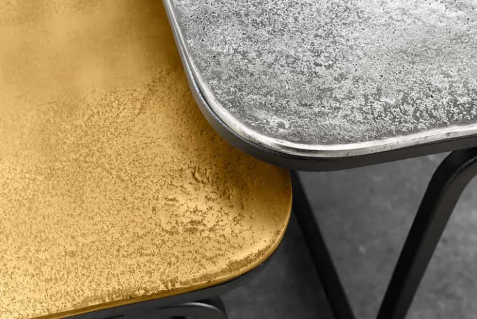 2er Set Couchtisch ABSTRACT 60cm gold silber schwarz Metall handmade