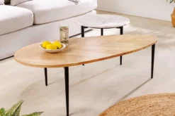2er Set Couchtische ADLON 110cm natur weiß Akazienholz Marmor schwarz Metall