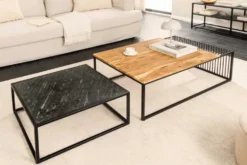 2er Set Couchtische ARCHITECTURE 90cm natur Akazienholz schwarz Steinfurnier Metall