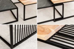 2er Set Couchtische ARCHITECTURE 90cm natur Akazienholz schwarz Steinfurnier Metall