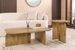 2er Set Couchtische GATSBY 100cm braun Mangoholz organische Form Beistelltisch
