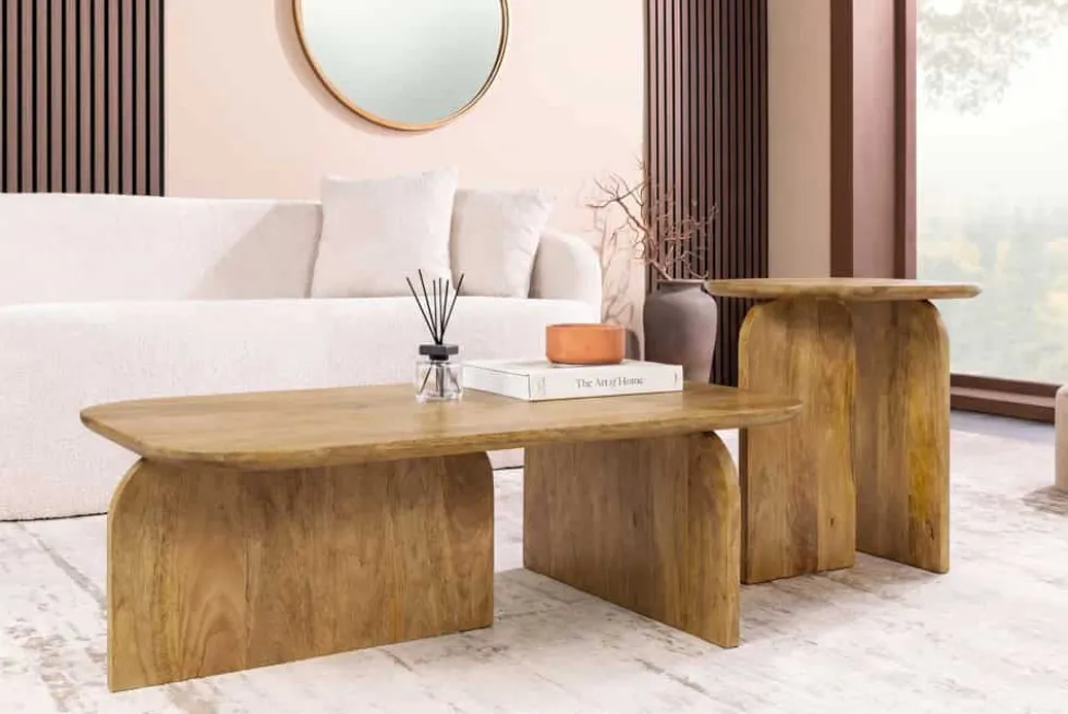 2er Set Couchtische GATSBY 100cm braun Mangoholz organische Form Beistelltisch