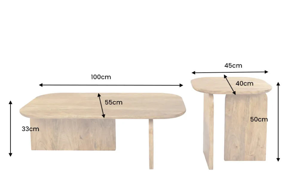 2er Set Couchtische GATSBY 100cm braun Mangoholz organische Form Beistelltisch