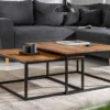 2er Set Couchtisch ELEMENTS 65cm braun Sheesham Massivholz stone finish Eisen schwarz