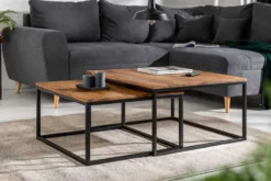 2er Set Couchtisch ELEMENTS 65cm braun Sheesham Massivholz stone finish Eisen schwarz