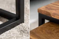 2er Set Couchtisch ELEMENTS 65cm braun Sheesham Massivholz stone finish Eisen schwarz