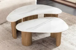 2er Set Couchtische OSAKA 120cm weiß Marmor Keramik natur Eiche