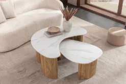 2er Set Couchtische OSAKA 120cm weiß Marmor Keramik natur Eiche
