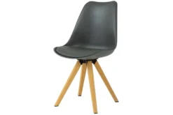 2er Set Design Stuhl SCANDINAVIA MEISTERSTÜCK grau Kunstleder natur Metall Eichen-Optik