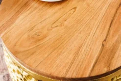 2er Set Filigraner Design Couchtisch ABSTRACT LEAF gold Akazienholz Handarbeit Metall rund