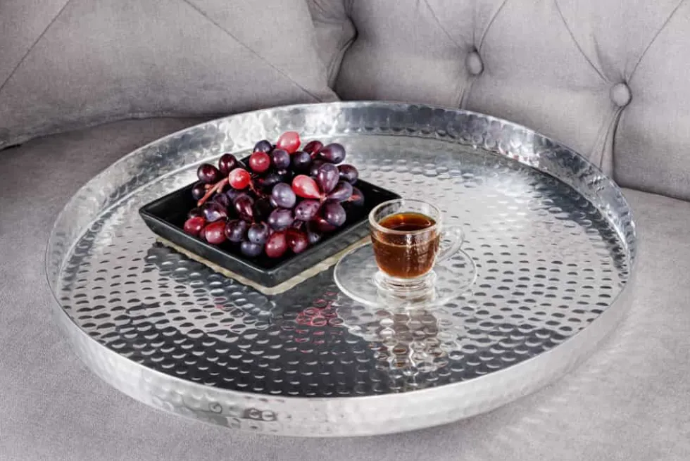 2er Set Runde Couchtische ELEMENTS 60cm silber schwarz Metall Tabletttisch Beistelltisch