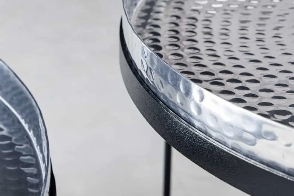 2er Set Runde Couchtische ELEMENTS 60cm silber schwarz Metall Tabletttisch Beistelltisch