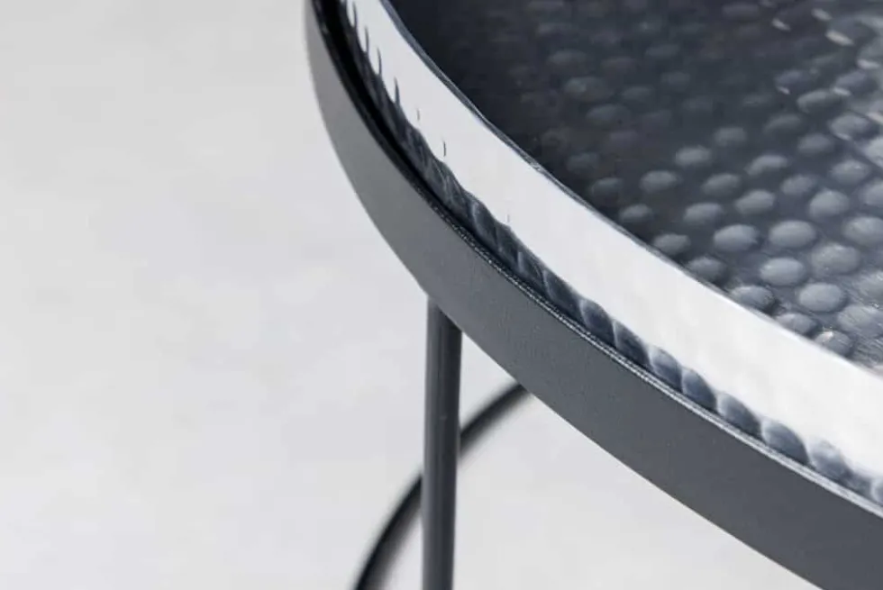 2er Set Runde Couchtische ELEMENTS 60cm silber schwarz Metall Tabletttisch Beistelltisch