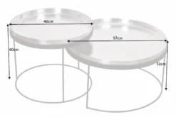 2er Set Runde Couchtische ELEMENTS 60cm silber schwarz Metall Tabletttisch Beistelltisch