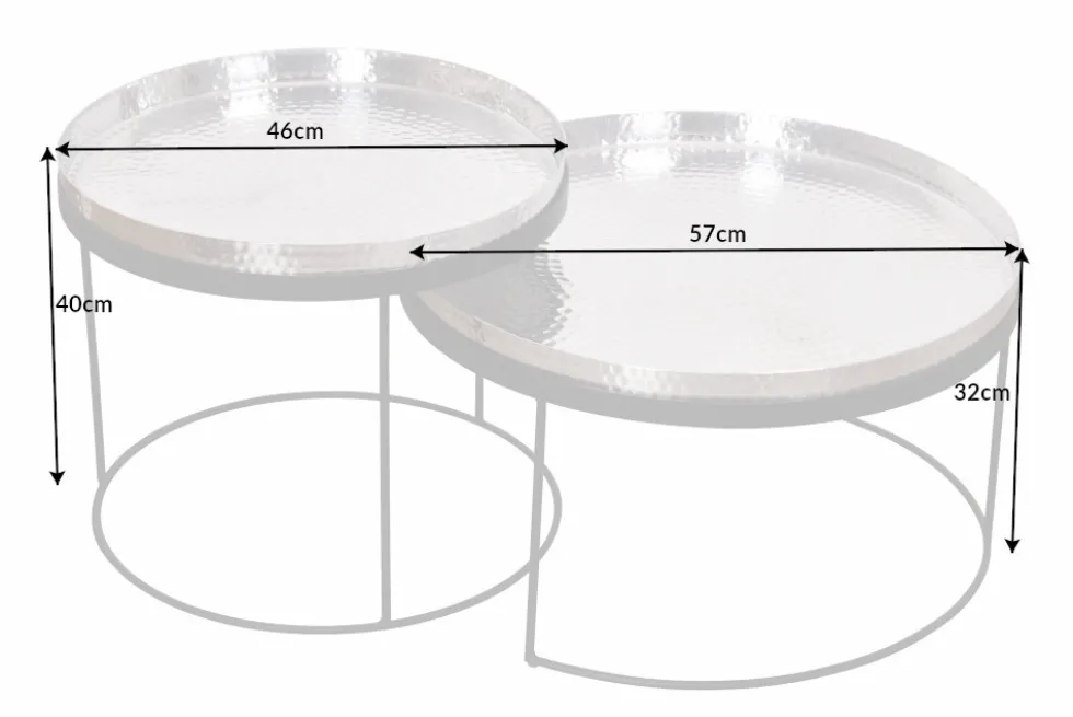 2er Set Runde Couchtische ELEMENTS 60cm silber schwarz Metall Tabletttisch Beistelltisch