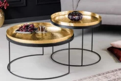 2er Set Runde Couchtische ELEMENTS 60cm gold schwarz Metall Tabletttisch Beistelltisch handmade