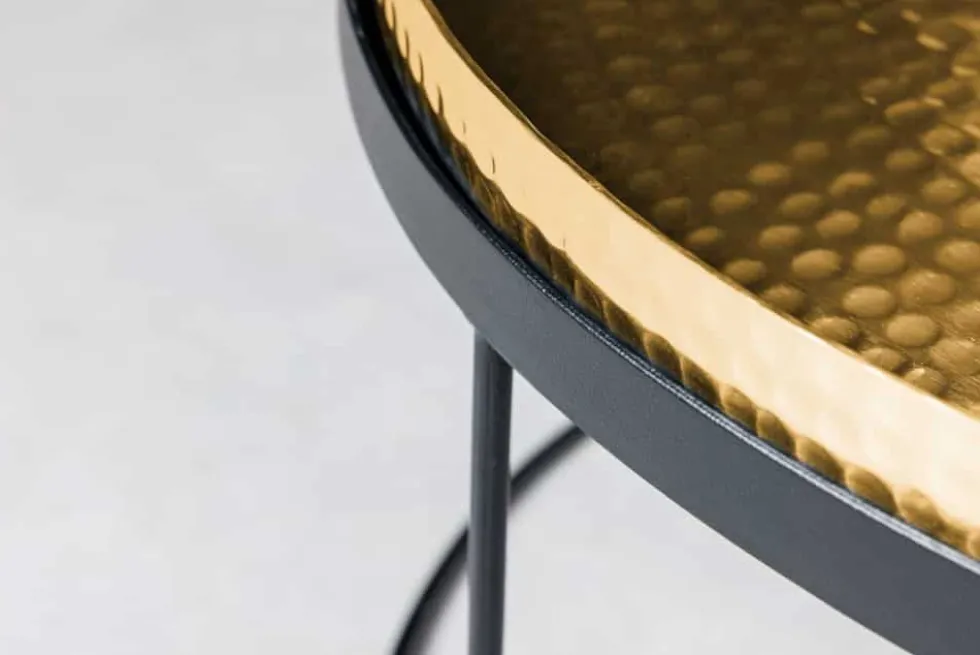 2er Set Runde Couchtische ELEMENTS 60cm gold schwarz Metall Tabletttisch Beistelltisch handmade