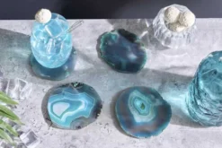 4er Set Untersetzer für Gläser COASTER 10cm grün Edelstein Achat Quarz handmade
