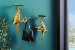 2er Set Wandgarderobe WILDLIFE BIRDS 45cm gold Metall Hammerschlag Design handmade