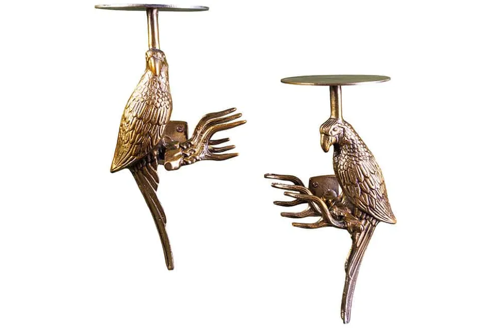 2er Set Wandgarderobe WILDLIFE BIRDS 45cm gold Metall Hammerschlag Design handmade