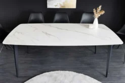Esstisch MILANO 160cm weiß Marmor Keramik schwarzes Metallgestell