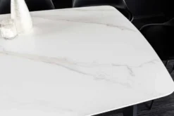 Esstisch MILANO 160cm weiß Marmor Keramik schwarzes Metallgestell