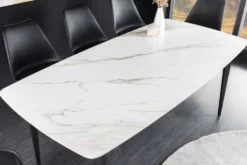 Esstisch MILANO 180cm weiß Marmor Keramik schwarzes Metallgestell