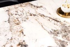 Esstisch MILANO 160cm weiß Pandora Keramik schwarzes Metallgestell