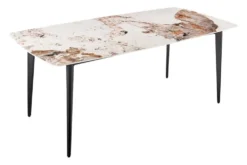 Esstisch MILANO 180cm weiß Pandora Keramik schwarzes Metallgestell