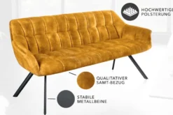 Esszimmer Sitzbank PAPILLON 165cm senfgelb Samt mit Lehnen schwarzes Metallgestell