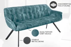 Esszimmer Sitzbank PAPILLON 165cm petrol Samt mit Lehnen schwarzes Metallgestell