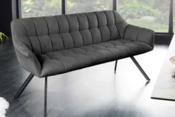 Esszimmer Sitzbank PAPILLON 165cm anthrazit Flachgewebe mit Lehnen schwarzes Metallgestell
